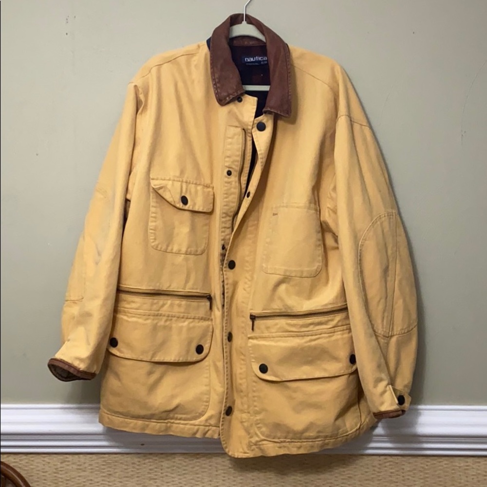 RARE Nautica yellow canvas barn coat fleece lined